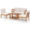 5-Piece Acacia Wood Outdoor Patio Furniture Set with Off White Cushions and Coffee Table